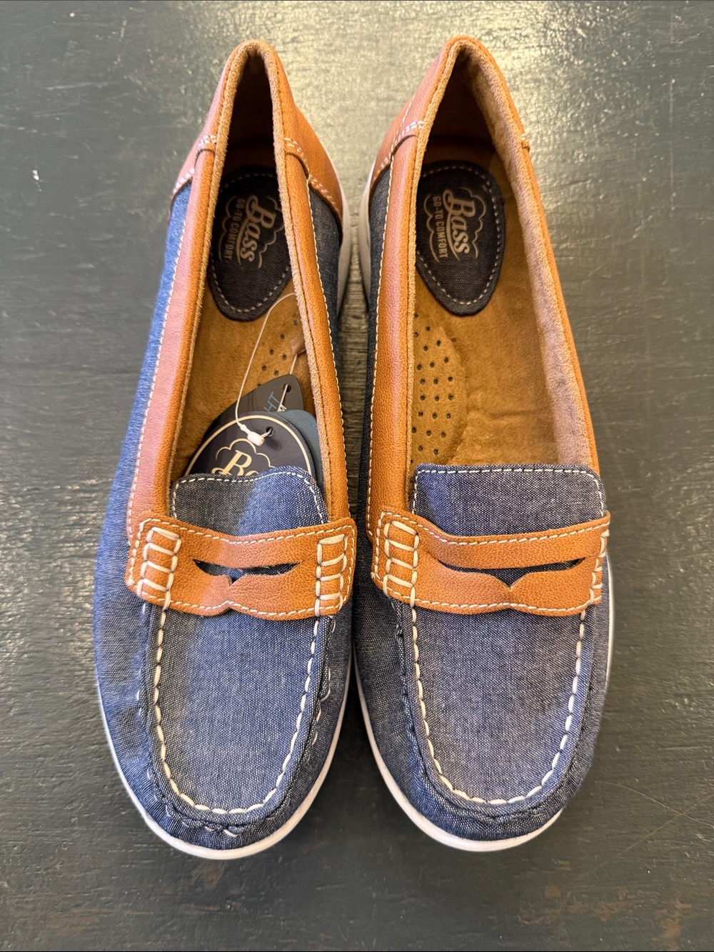 Bass Women’s Blue Denim & Tan Penny Loafers